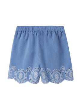 Shorts Name It Ferma Mini con ricamo inglese blu per ragazza.