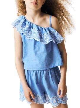 Top Name It Fermata ricamata in inglese blu per ragazza