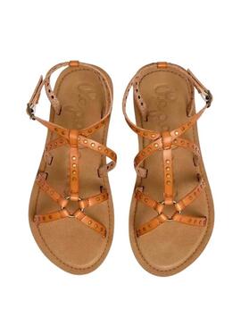 Sandalia Pepe Jeans Rio Studs marrone per donna.