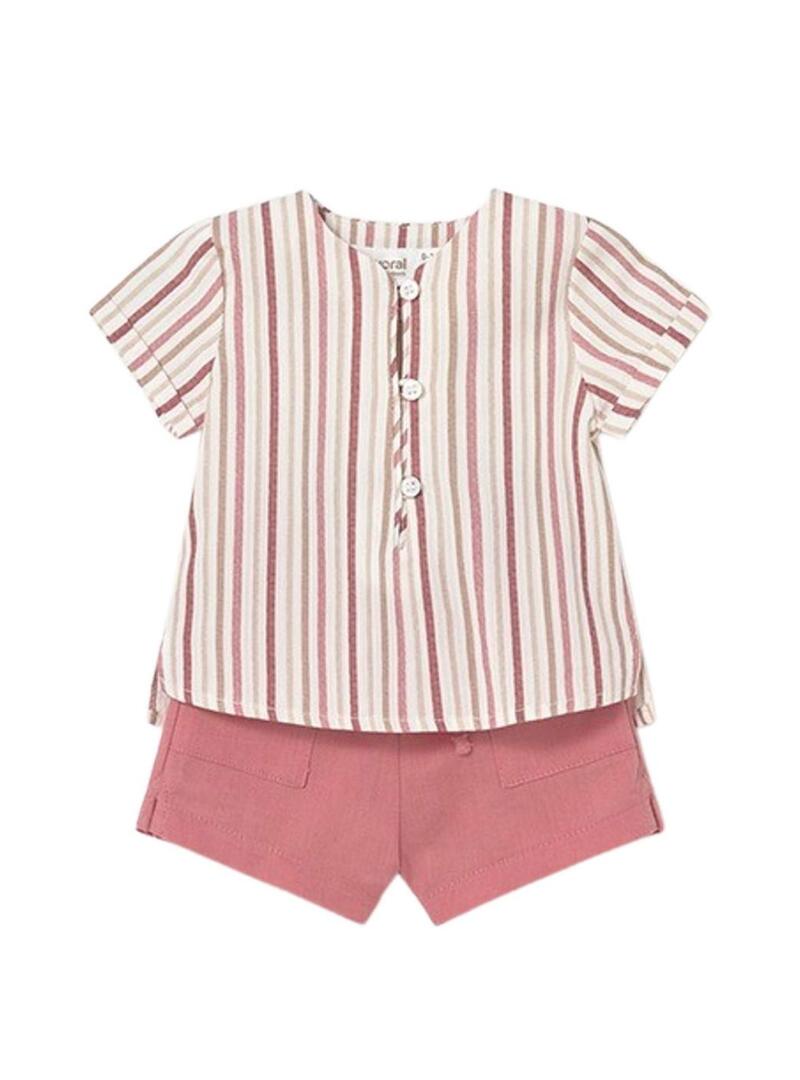 Set Mayoral blusa a righe e pantaloncini rosa per bambino