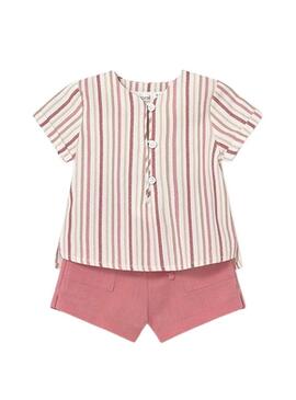 Set Mayoral blusa a righe e pantaloncini rosa per bambino