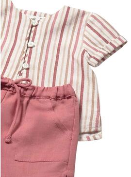 Set Mayoral blusa a righe e pantaloncini rosa per bambino