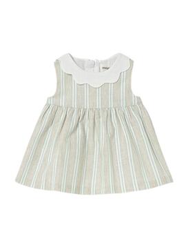 Abito a righe verde acqua e beige Mayoral per bambino