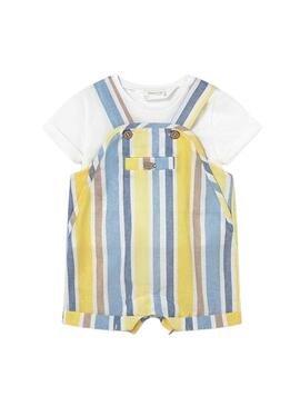 Set Mayoral pettorina corta a righe gialle e blu per neonato