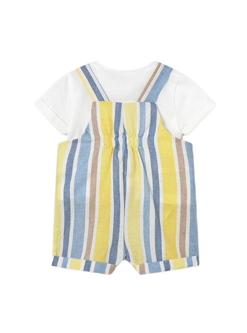 Set Mayoral pettorina corta a righe gialle e blu per neonato