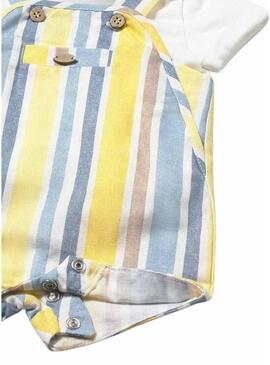 Set Mayoral pettorina corta a righe gialle e blu per neonato
