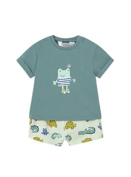 Set Mayoral ranocchia verde e bermuda animali per bambino.