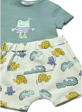 Set Mayoral ranocchia verde e bermuda animali per bambino.