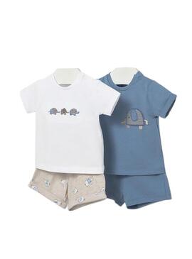 Set Mayoral due outfit elefanti blu e beige per neonati