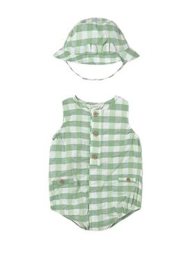 Pelele Mayoral in vichy verde con cappello per bebè ragazzo