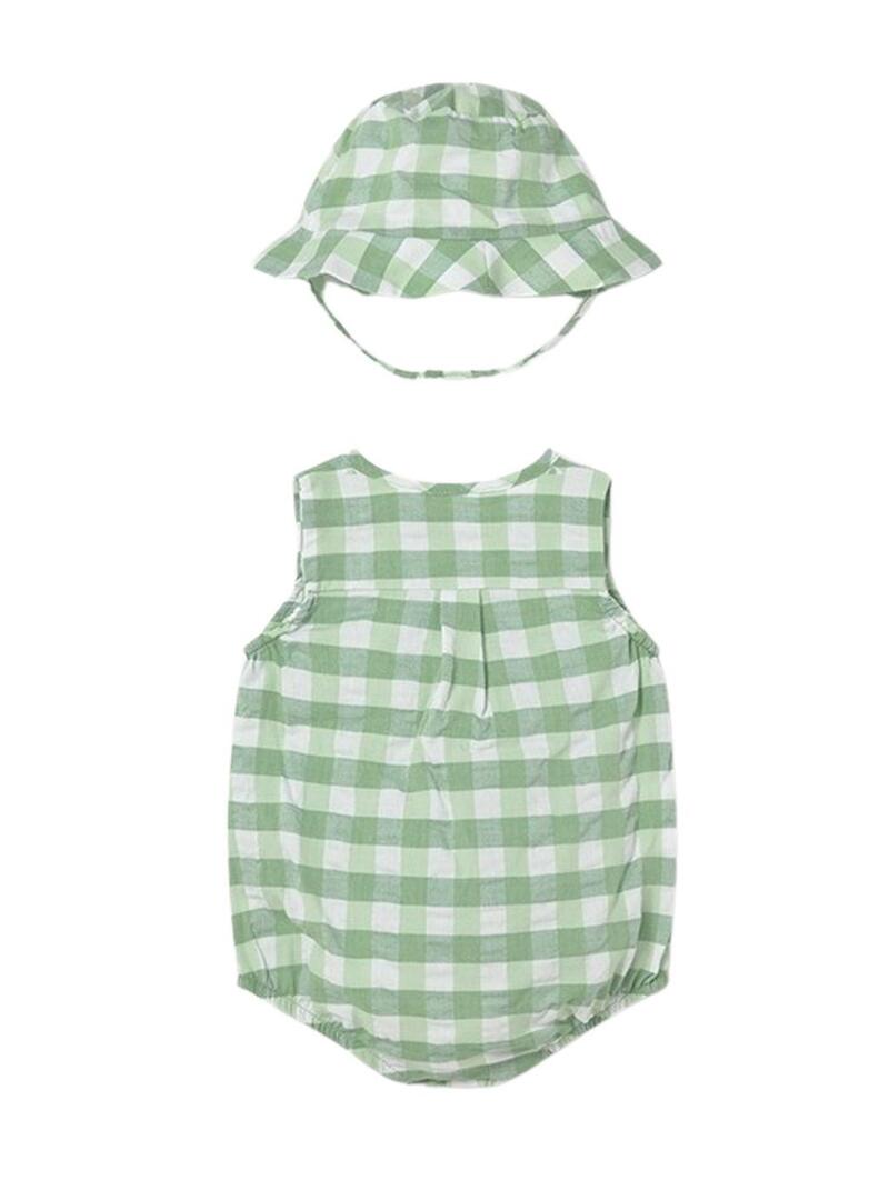 Pelele Mayoral in vichy verde con cappello per bebè ragazzo