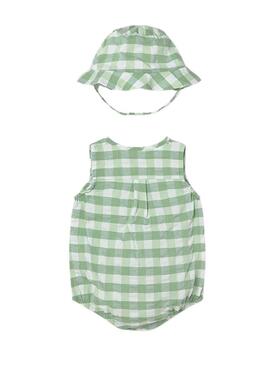 Pelele Mayoral in vichy verde con cappello per bebè ragazzo