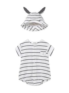 Tuta da bambino a righe con cappello a orecchie per neonato.