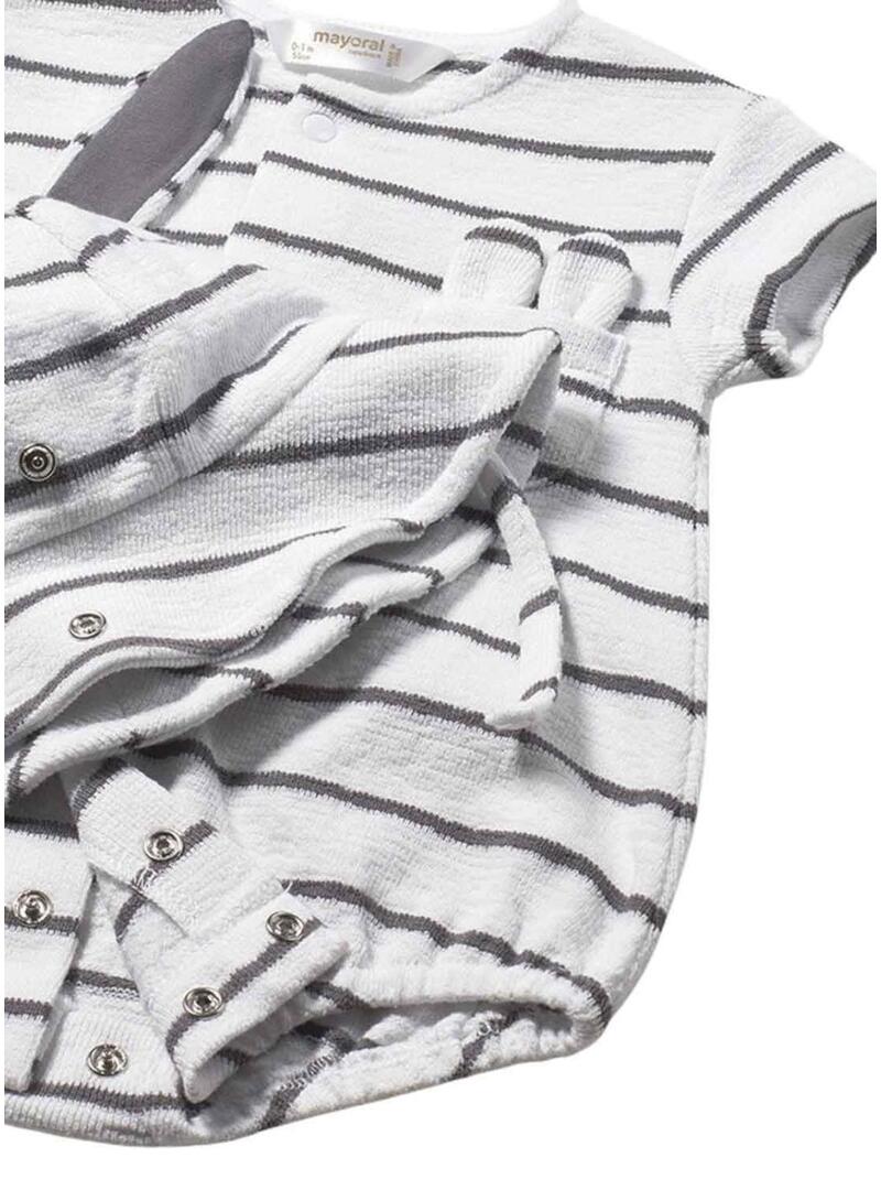 Tuta da bambino a righe con cappello a orecchie per neonato.