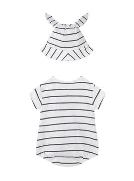 Tuta da bambino a righe con cappello a orecchie per neonato.