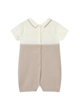 Tuta Mayoral a pois bicolore in crudo e beige per neonato.