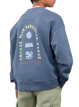 Felpa Mayoral blu medio stampata sul retro per bambino