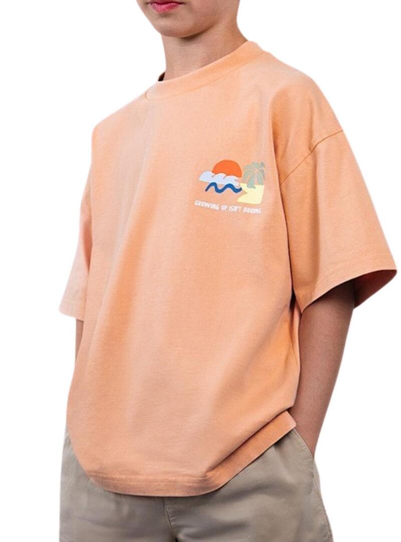 Maglietta Mayoral Gufo Barcelona sole e mare corallo per bambino.