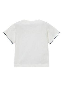 Maglietta Mayoral con taschino all'uncinetto bianca per bambina