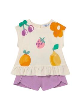 Set Mayoral frutta beige e lilla per ragazze