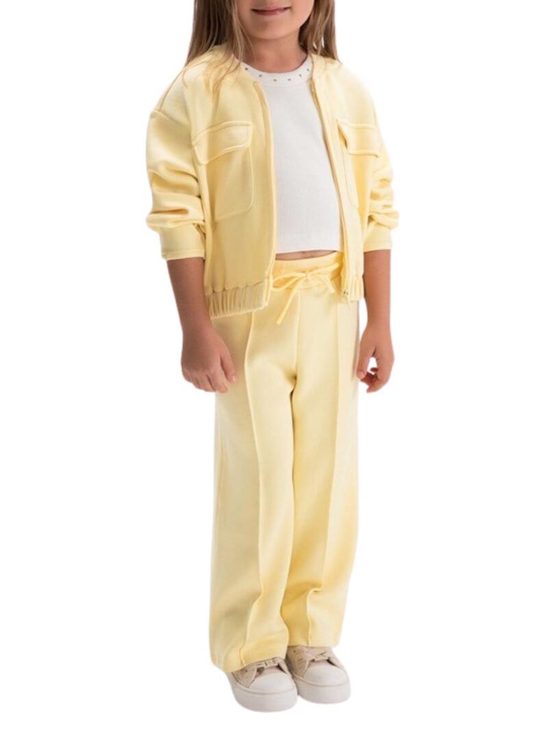 Set Mayoral giacca e pantaloni giallo pastello per ragazza.
