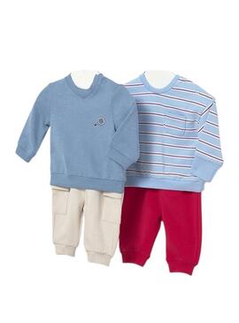 Set Mayoral due look sport blu e rosso per neonati.