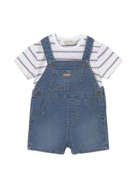 Set Mayoral salopette corta in denim e maglietta a righe per bambino