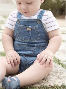 Set Mayoral salopette corta in denim e maglietta a righe per bambino