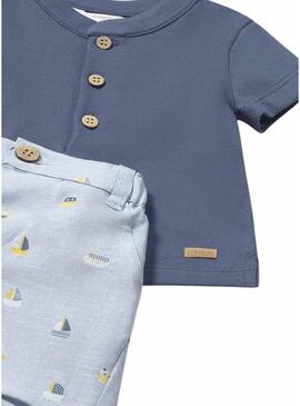 Set Mayoral maglietta blu e bermuda con barche per neonati