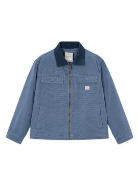 Giacca Mayoral blu medio con colletto a contrasto per bambino.