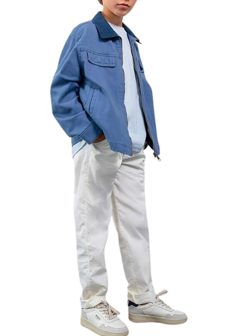 Giacca Mayoral blu medio con colletto a contrasto per bambino.