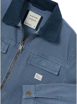 Giacca Mayoral blu medio con colletto a contrasto per bambino.