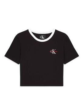 T-Shirt Calvin Klein Monogram Crop Nero Donna