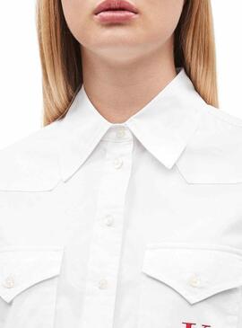 Camicia Calvin Klein Cropped Satinato Donna Bianco