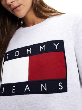 Felpe Tommy Jeans Flag Equipaggio Grigio Per Donna