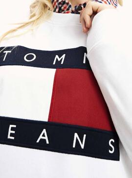 Felpe Tommy Jeans Flag Equipaggio Bianco Donna