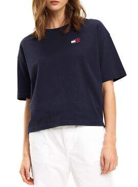 T-Shirt Tommy Jeans Badge Navy per Donna