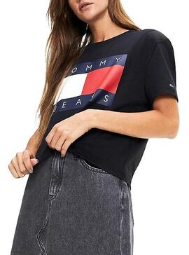 T-Shirt Tommy Jeans Flag Nero per Donna