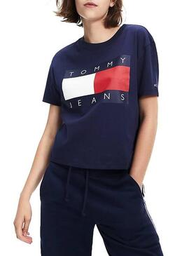 T-Shirt Tommy Jeans Flag Navy per Donna