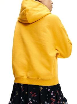 Felpe Tommy Jeans Badge Hoodie Giallo Donna