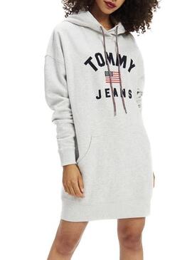 Tommy Jeans Logo Hoodie Grigio Abito per Donna