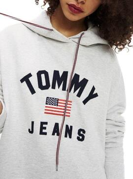Tommy Jeans Logo Hoodie Grigio Abito per Donna