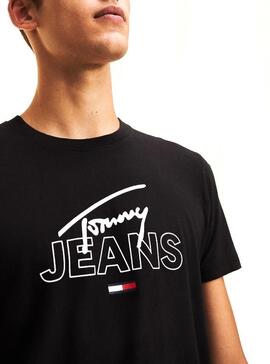 T-Shirt Tommy Jeans Script Logo Nero Uomo