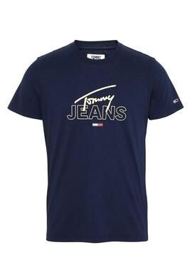 T-Shirt Tommy Jeans Script Logo Blu Uomo