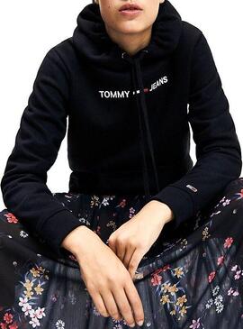 Felpe Tommy Jeans Logo lineare nero per Donna