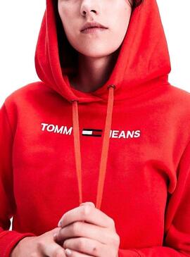 Felpe Tommy Jeans Linear Logo Rosso Per Donna