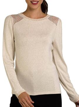 Maglia Naf Naf Plumeti Beige per Donna