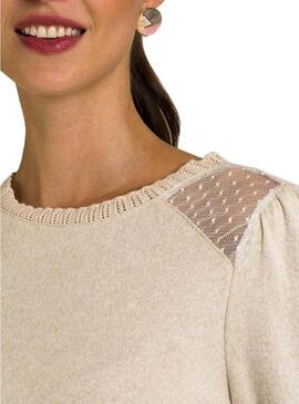 Maglia Naf Naf Plumeti Beige per Donna