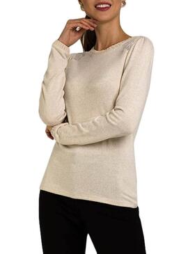 Maglia Naf Naf Plumeti Beige per Donna