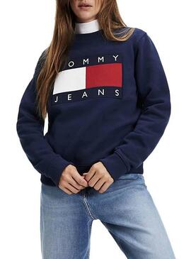 Felpe Tommy Jeans Flag Crew Navy Donna